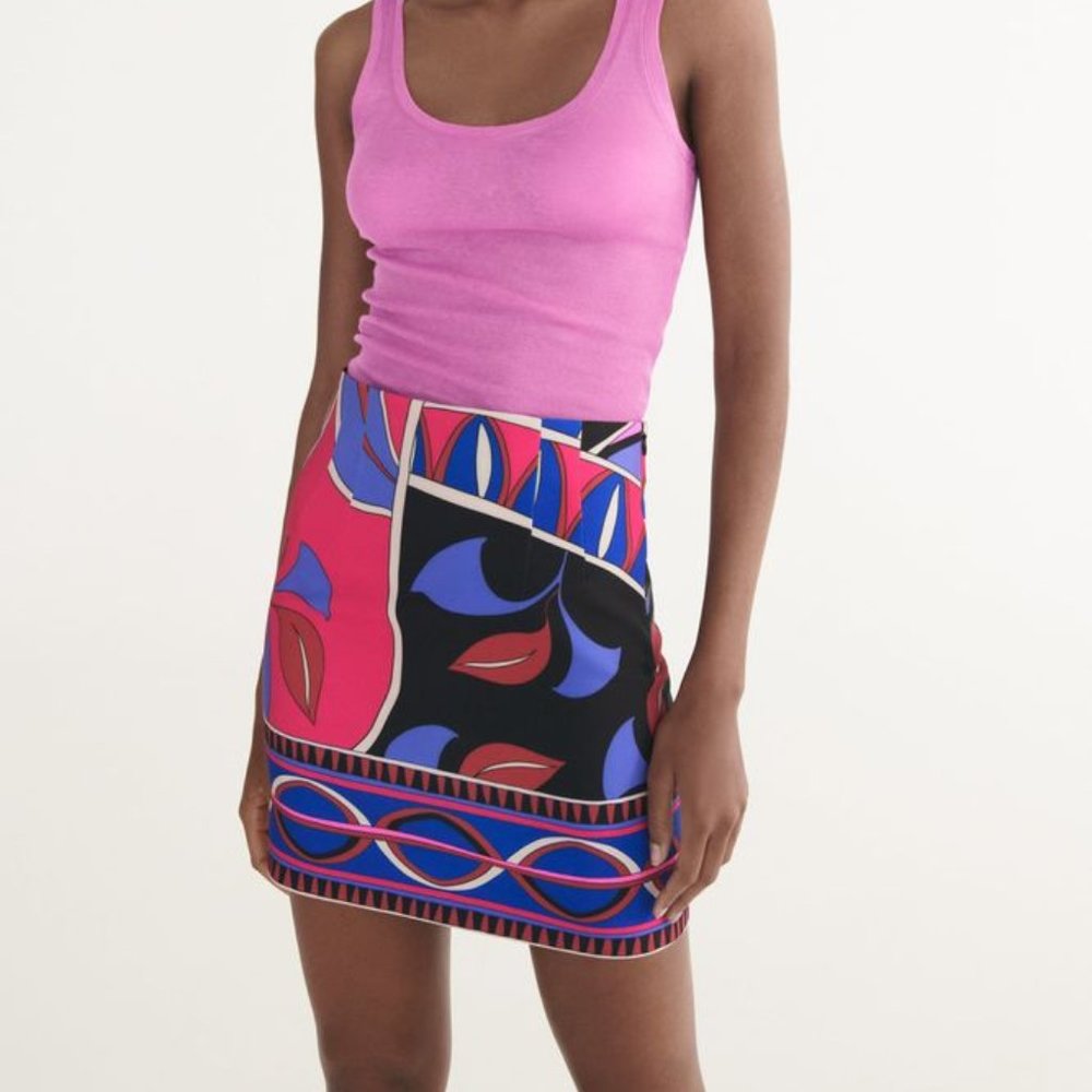 Zara High-Waist Printed Skirt with Darts